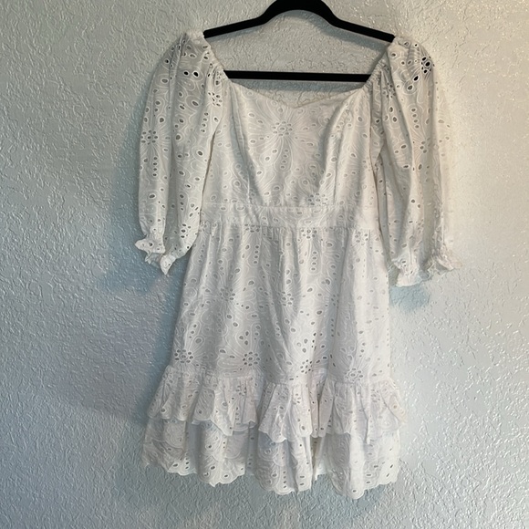 Rachel Parcell Eyelet Puff Sleeve Mini Dress in Classic White S - Picture 4 of 7